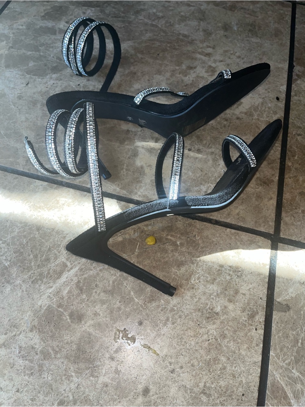 NWOT Strappy wrap around Black velvet Rhinestone Evening Heels - Picture 7 of 7